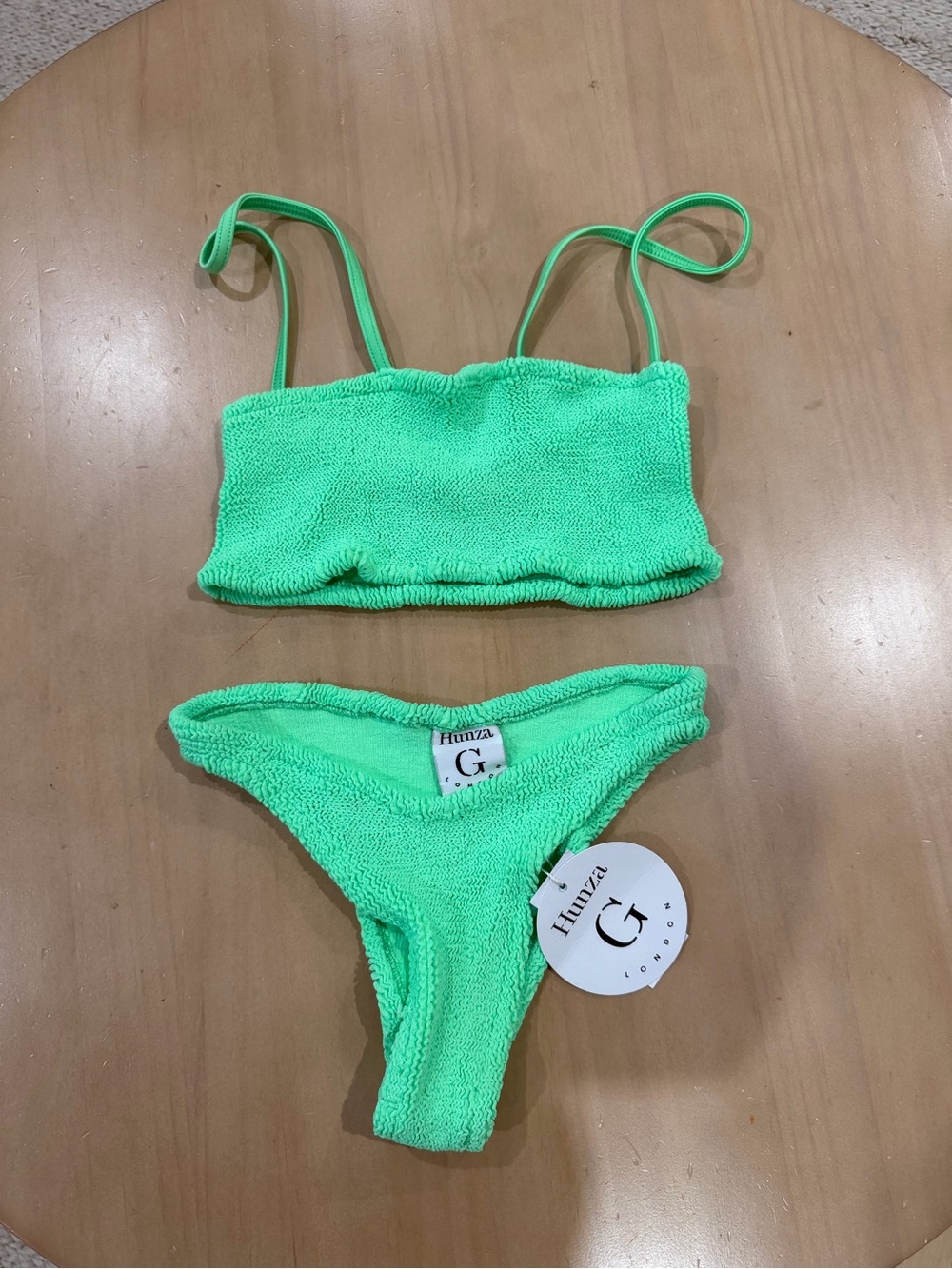 Hunza G women’s Neon Green Terry Two-Piece Bikini Set runs S